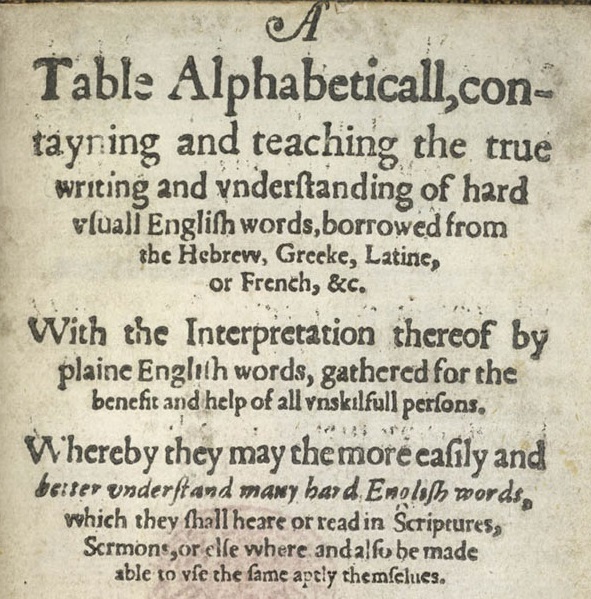 Title page from A Table Alphabeticall by Robert Cawdrey (1604)