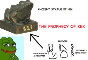 An example of the use of a Pepe the Frog meme made by a self-proclaimed members of the internet nation of “Kekistan,” a country invented by users on 4chan’s /pol/ board as the tongue-in-cheek ethnic origin of alt-right “shitposters,” known as “Kekistanis.” (via Wikimedia Commons)