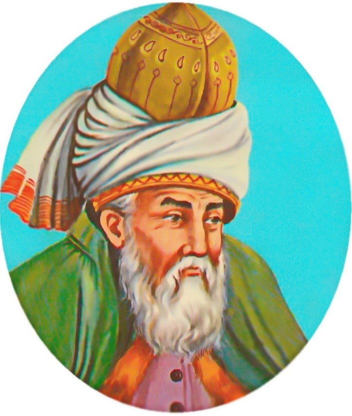 A typical depiction of Rumi. Rumi 's poetry is a key part of the persianate canon